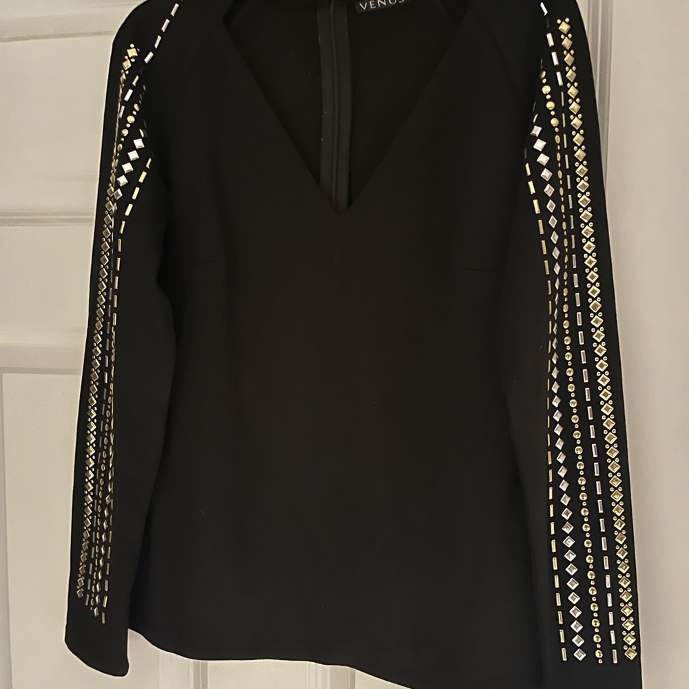 VENUS Black Blouse with Gold Accents
